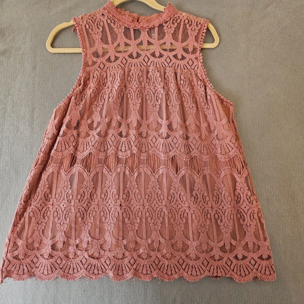 Women’s Lace Pinky/Peach Sleeveless Tank M Romantic, Couquette, Boho, Fairy